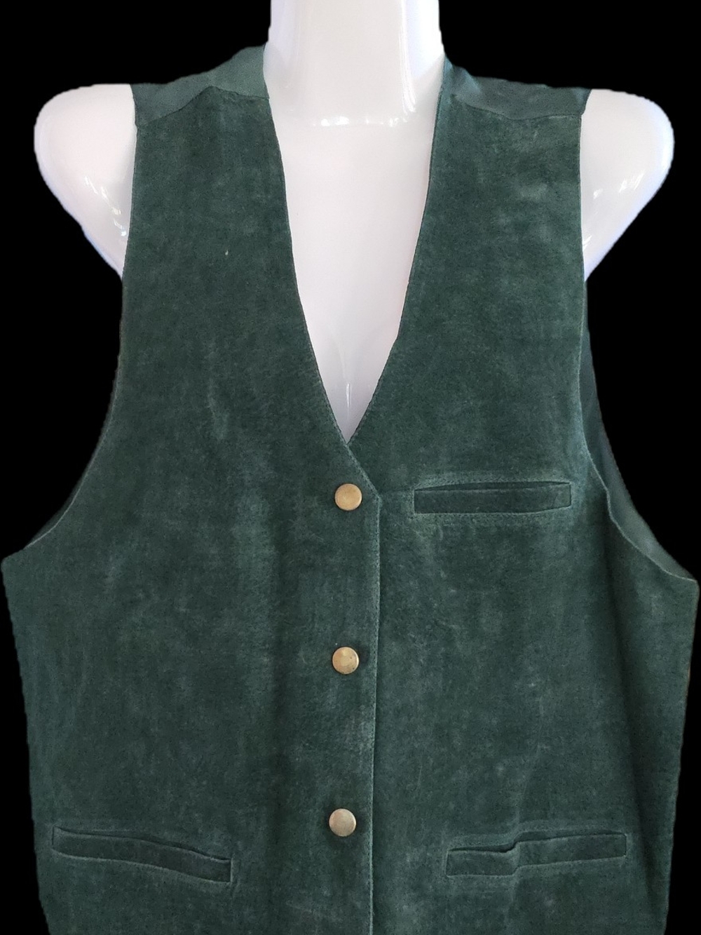 Vintage Green Leather Button Front Vest